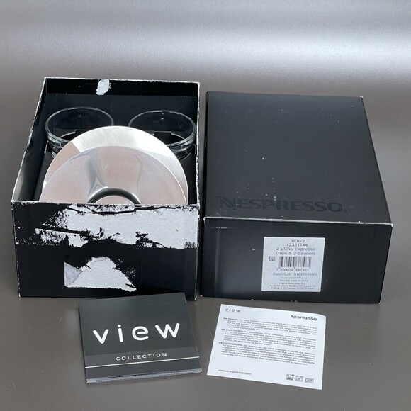 Nestle Nespresso View Expresso Cups and Saucers 2 Sets Glass Stainless Steel - Picture 9 of 10